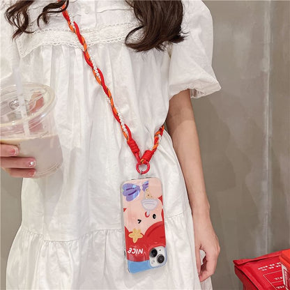 Pearl Braided Pad with Faux Lanyard Phone