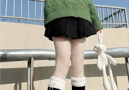 Pom Trim Fleece High Socks Knee