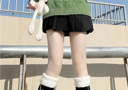 Pom Trim Fleece High Socks Knee
