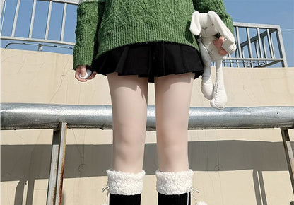 Pom Trim Fleece High Socks Knee