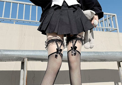Mesh Stockings Cutout Bow Lace Trim