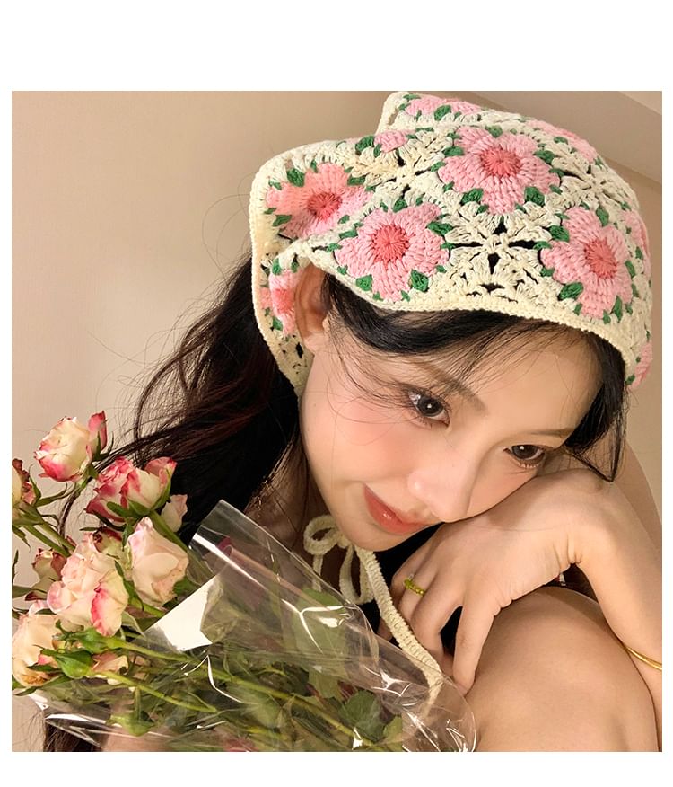 レース花柄スカーフかぎ針編み