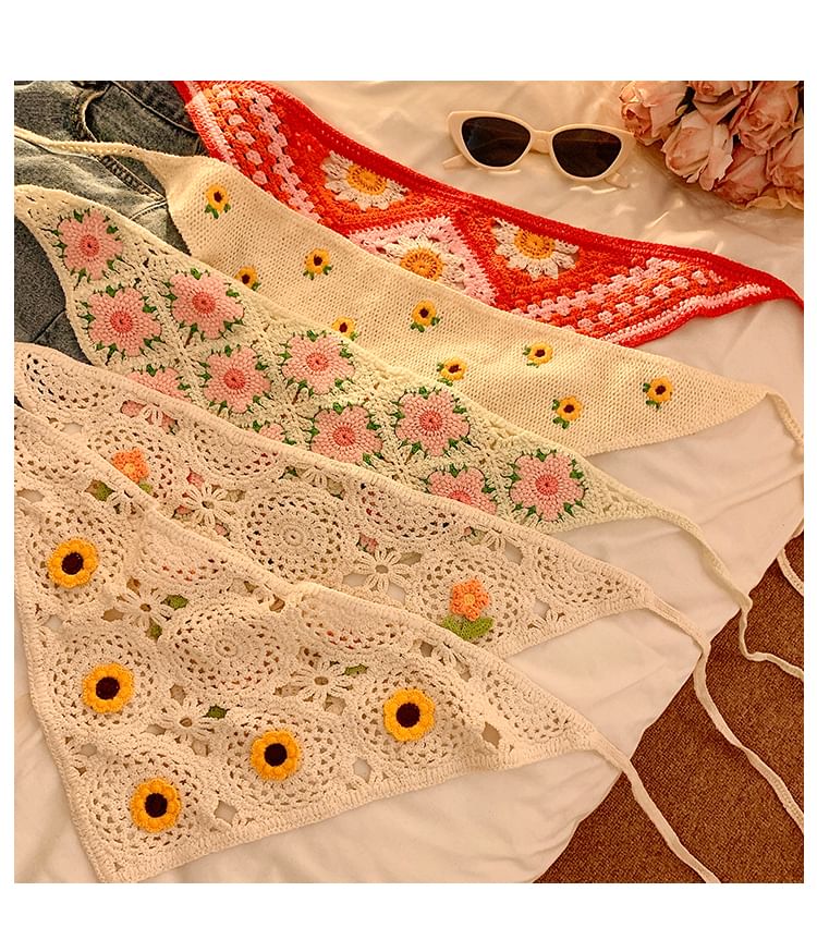 レース花柄スカーフかぎ針編み