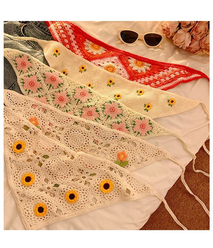 レース花柄スカーフかぎ針編み