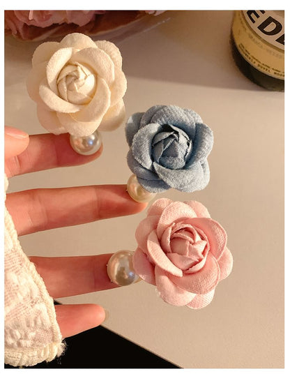 Fabric Clip Pearl Faux Floral Hair