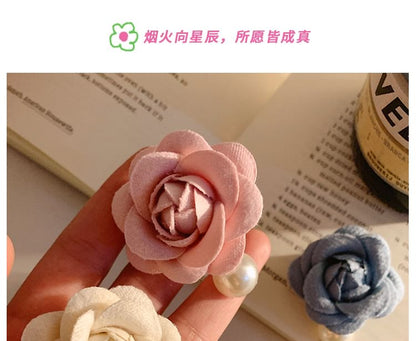 Fabric Clip Pearl Faux Floral Hair