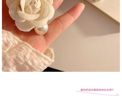 Fabric Clip Pearl Faux Floral Hair