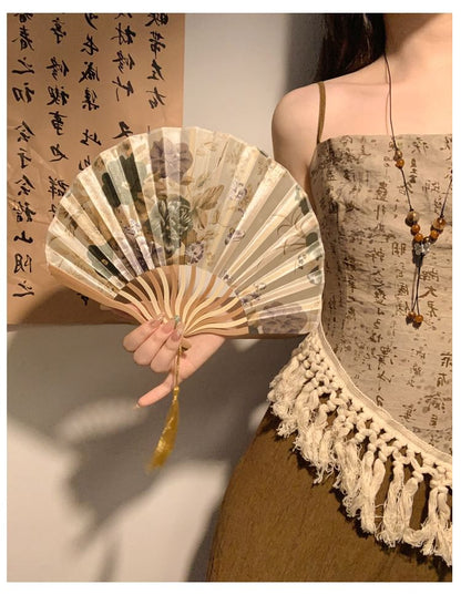 （様々な折りたたみデザイン）扇子プリントの竹の手