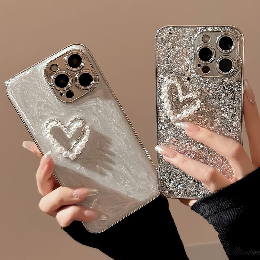 Case Phone Heart Faux Pearl