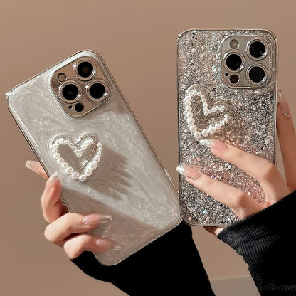 Case Phone Heart Faux Pearl