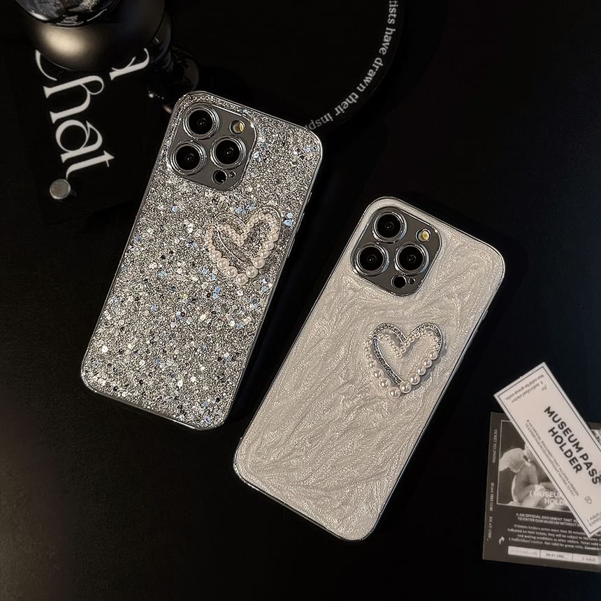 Case Phone Heart Faux Pearl