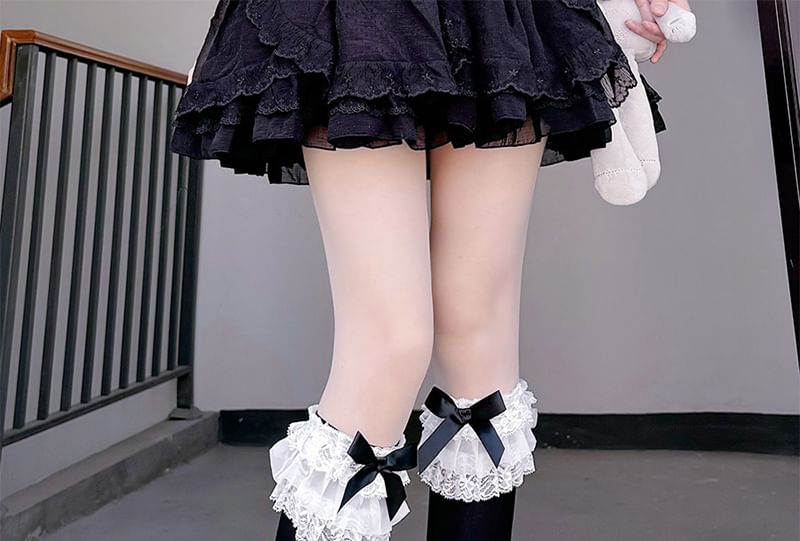 Bow Trim Socks Plain Lace