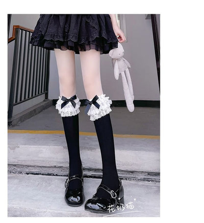 Bow Trim Socks Plain Lace