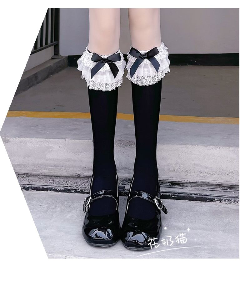 Bow Trim Socks Plain Lace