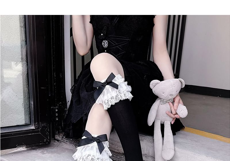 Bow Trim Socks Plain Lace