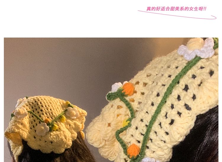 ボンネット花柄クロシェヘアハットタイ /