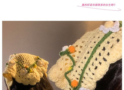 ボンネット花柄クロシェヘアハットタイ /