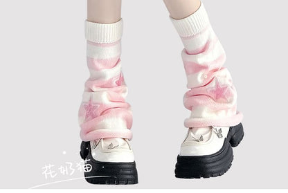 Applique Leg Warmers Star Knit Striped