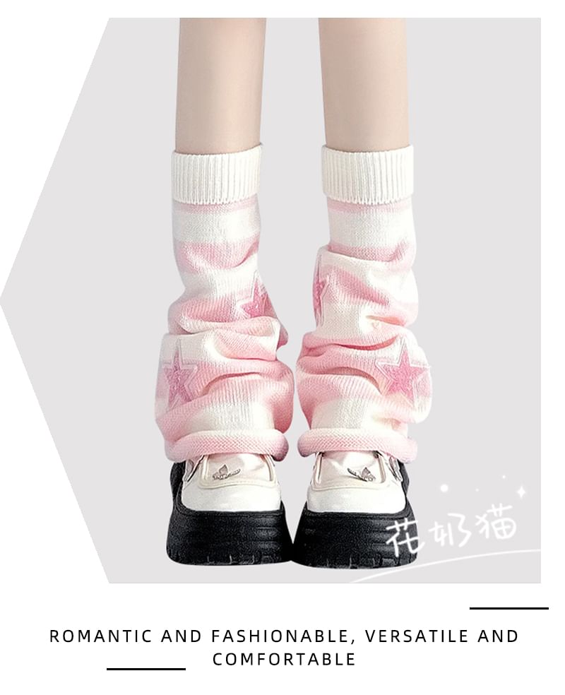 Applique Leg Warmers Star Knit Striped