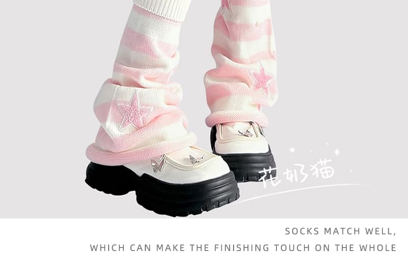 Applique Leg Warmers Star Knit Striped
