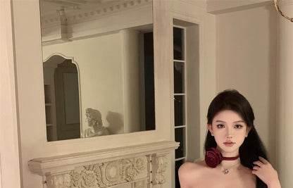 Plain Asymmetrical Drawstring Velvet Mini Sheath Tube Dress