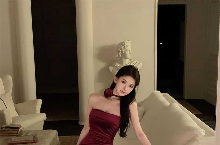 Plain Asymmetrical Drawstring Velvet Mini Sheath Tube Dress