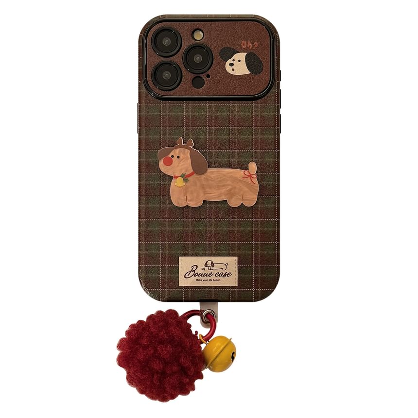 Set Plaid Charm Case Phone Pom Bell Dog /