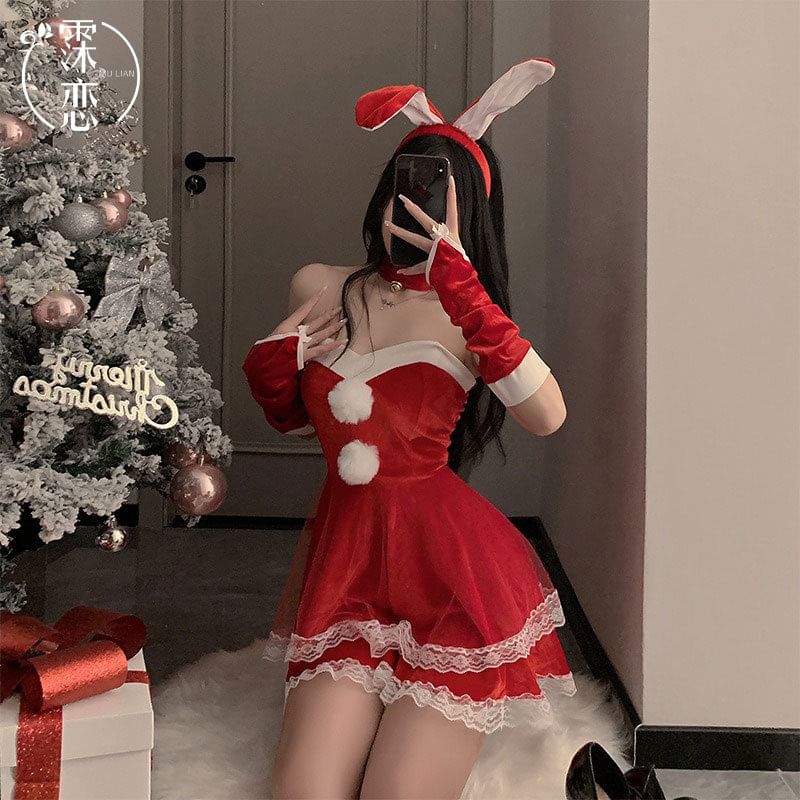 Christmas Bunny Girl Lingerie Costume Set