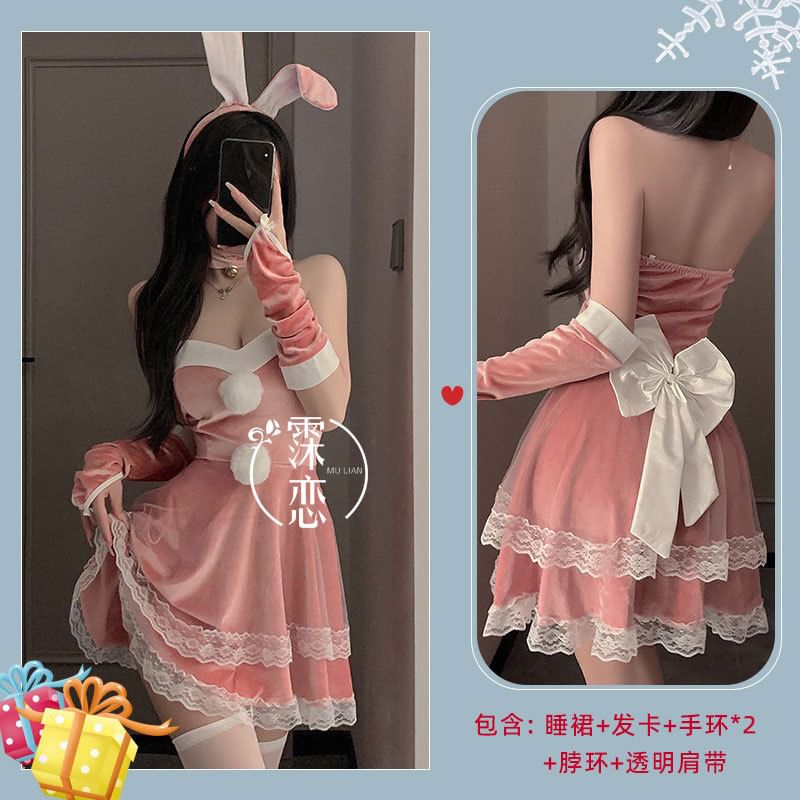 Christmas Bunny Girl Lingerie Costume Set