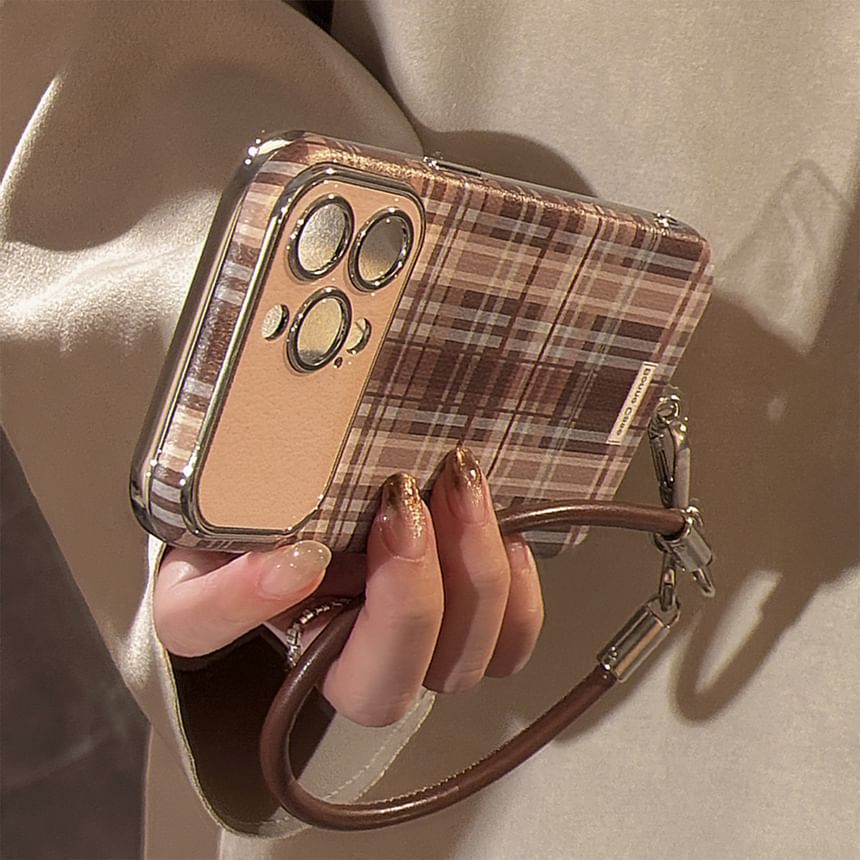 / Set Phone Strap Plaid Case