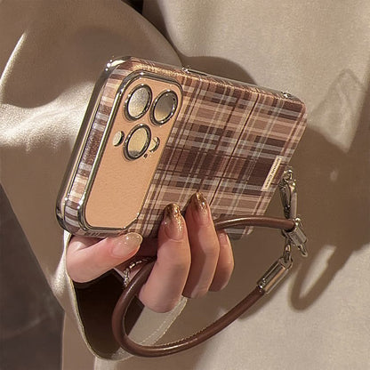 / Set Phone Strap Plaid Case