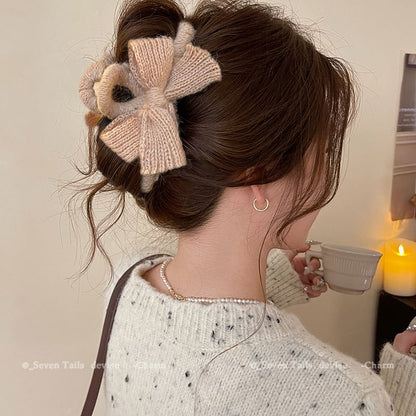 Claw Clip Bow Hair Knit Acrylic