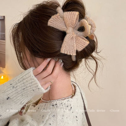 Claw Clip Bow Hair Knit Acrylic