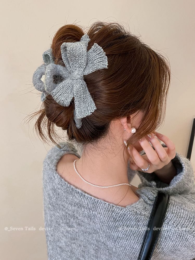 Claw Clip Bow Hair Knit Acrylic
