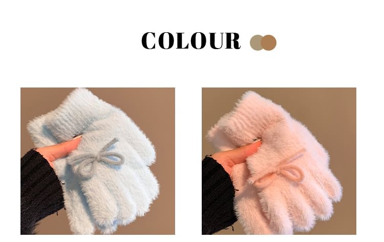 Fluffy Bow Knit Gloves