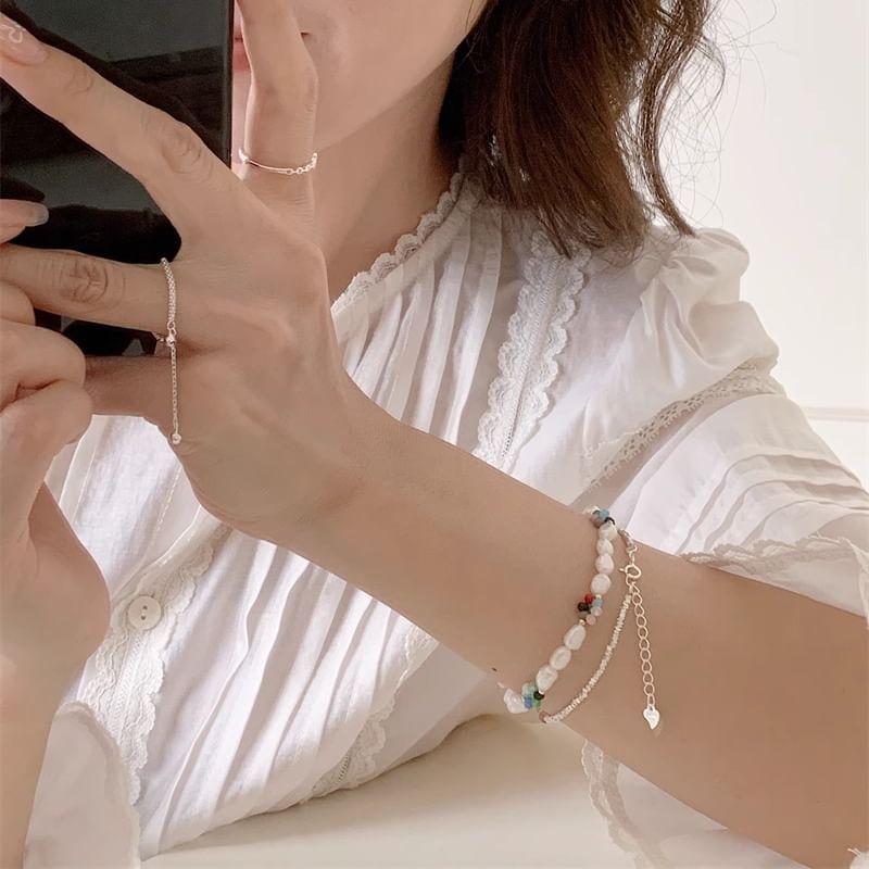 Pearl Silver Bead S925 Bracelet / Freshwater Sterling