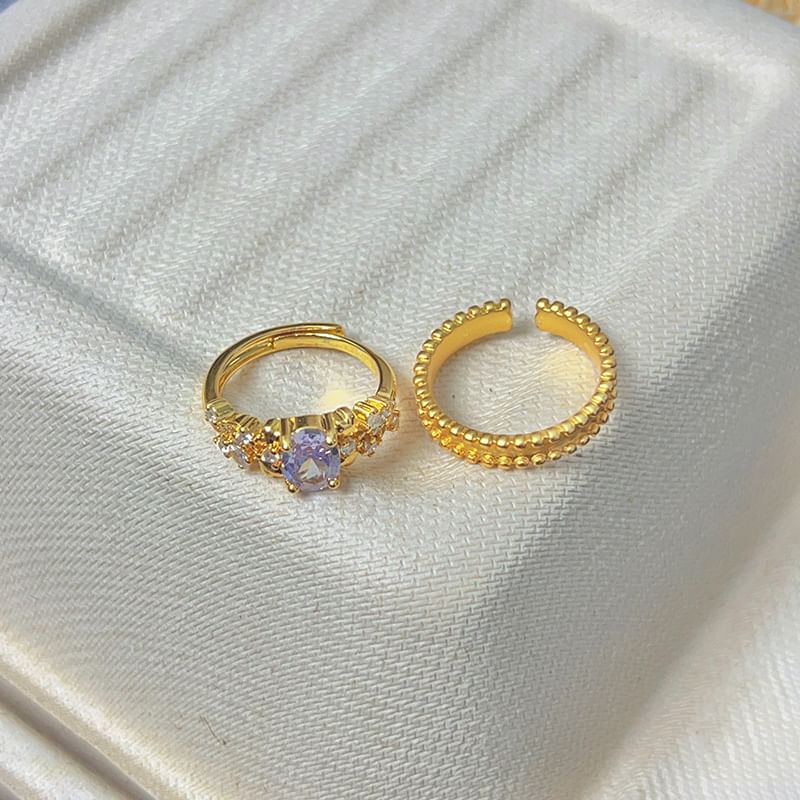 Alloy Ring Set Brushed Open / Rhinestone
