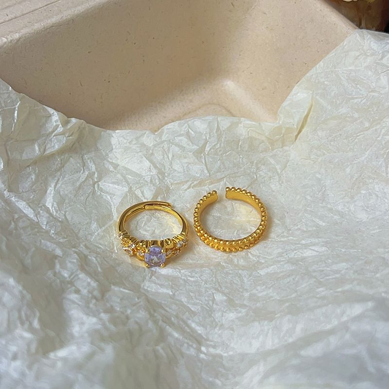 Alloy Ring Set Brushed Open / Rhinestone