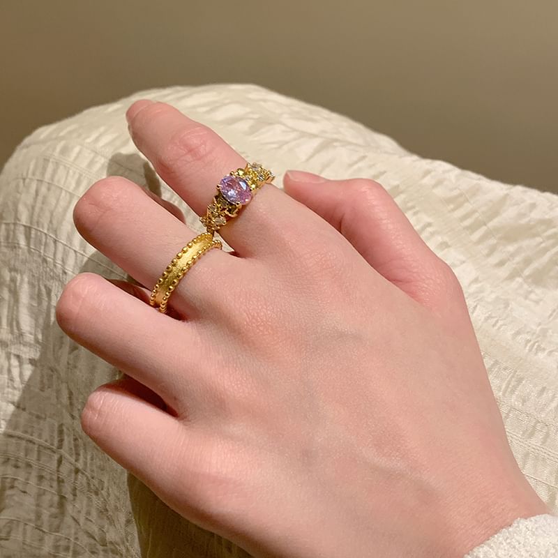 Alloy Ring Set Brushed Open / Rhinestone