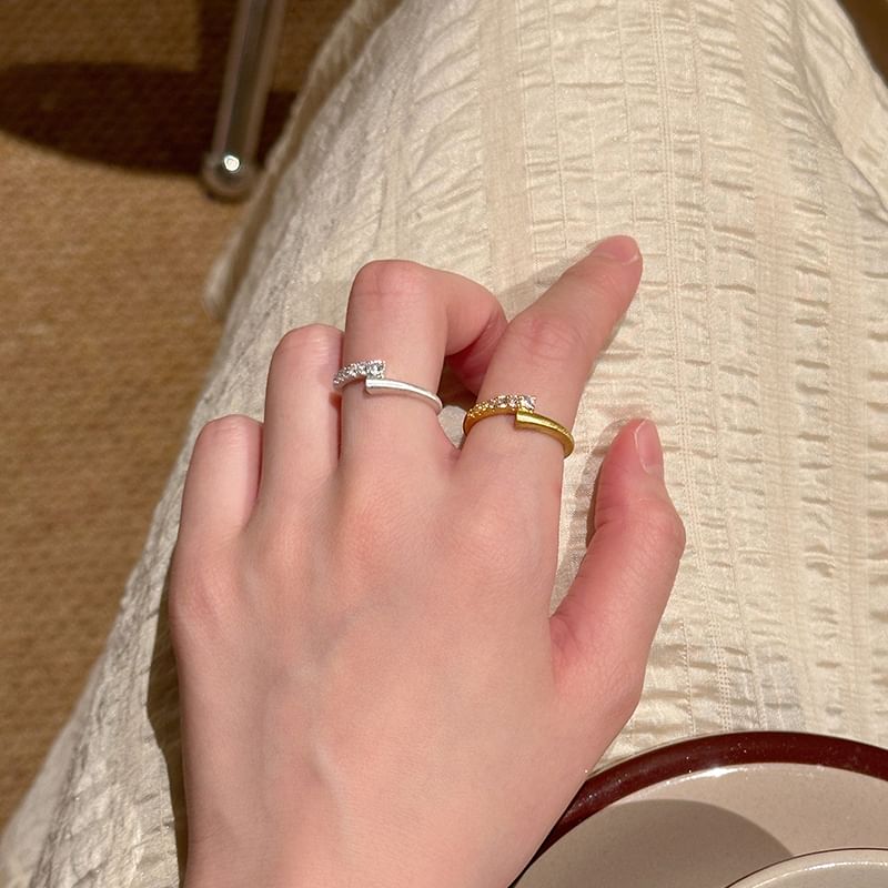 Open Alloy Rhinestone Ring Set /