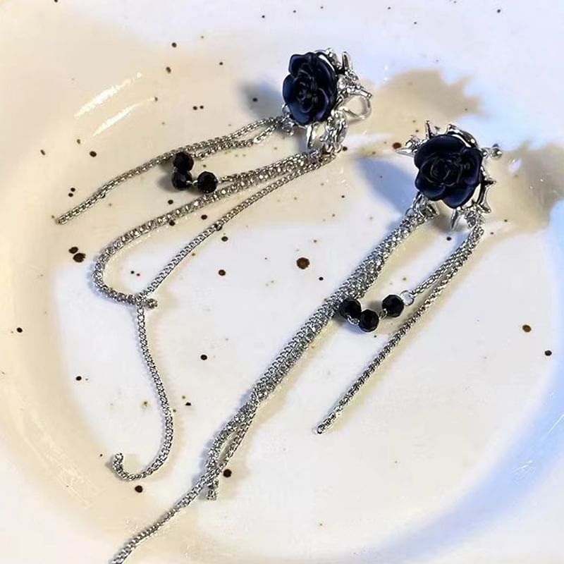 Earring Clip-On CZ Dangle Flower