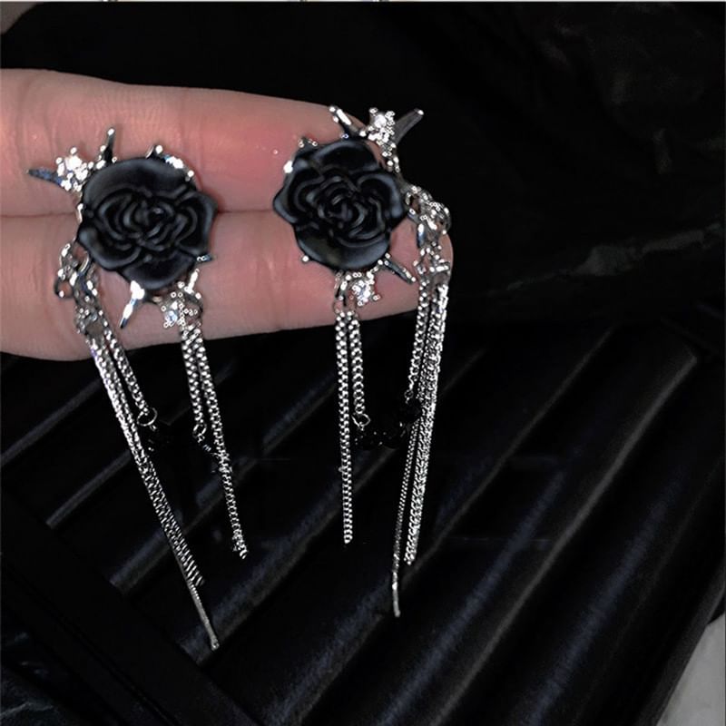 Earring Clip-On CZ Dangle Flower