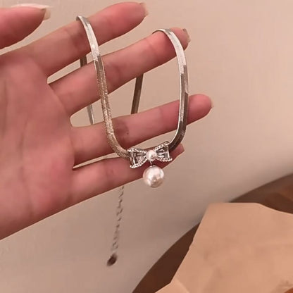 Necklace Alloy Faux Bow Pendant Pearl