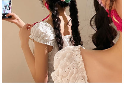 ニット花柄ヘッドスカーフ トライアングル