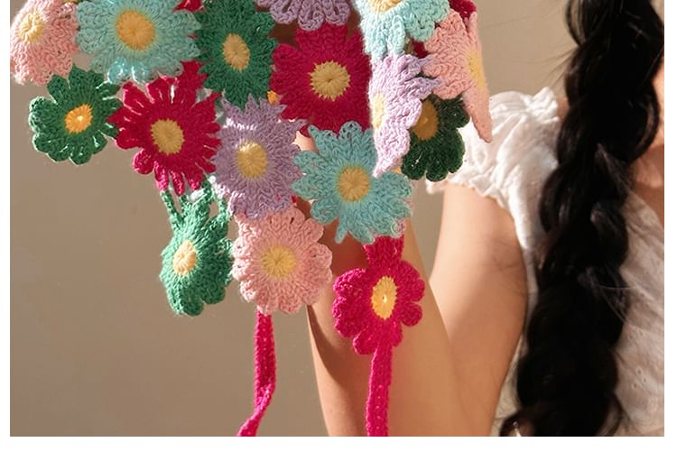 ニット花柄ヘッドスカーフ トライアングル