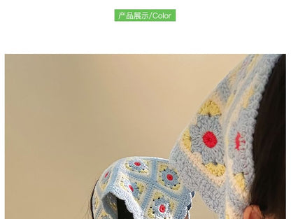 スカーフ トライアングル ニット チェック柄 ヘッド 花柄