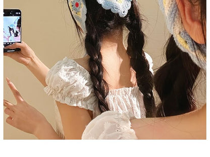 スカーフ トライアングル ニット チェック柄 ヘッド 花柄