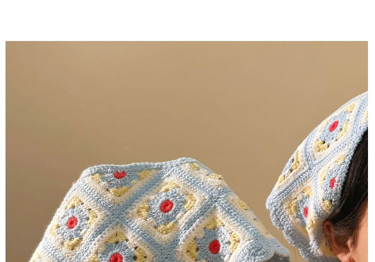 スカーフ トライアングル ニット チェック柄 ヘッド 花柄