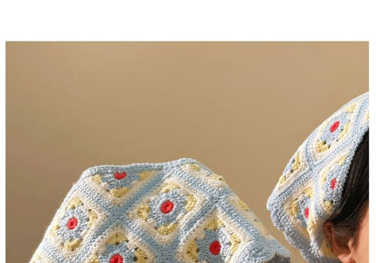 スカーフ トライアングル ニット チェック柄 ヘッド 花柄