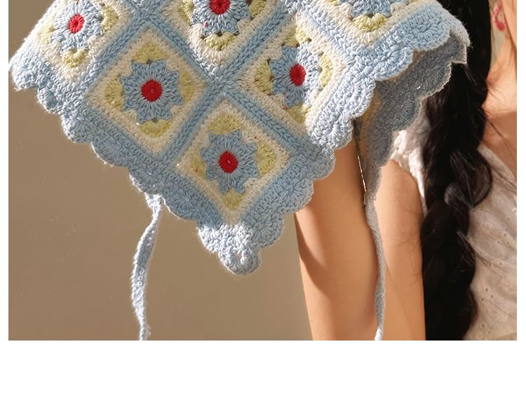 スカーフ トライアングル ニット チェック柄 ヘッド 花柄